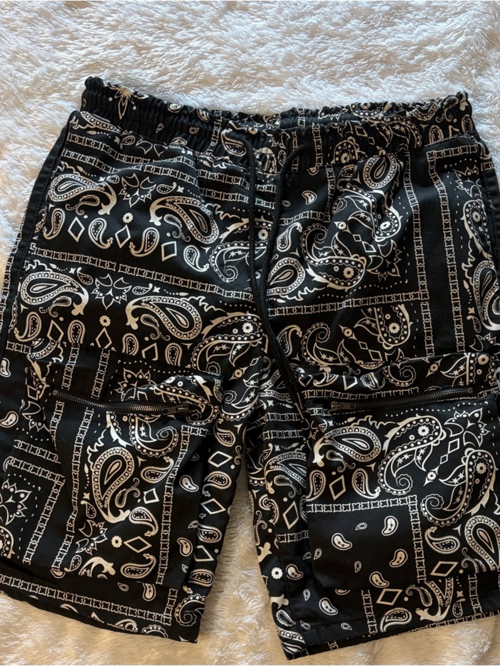 Black Bandana Print Drawstring Shorts